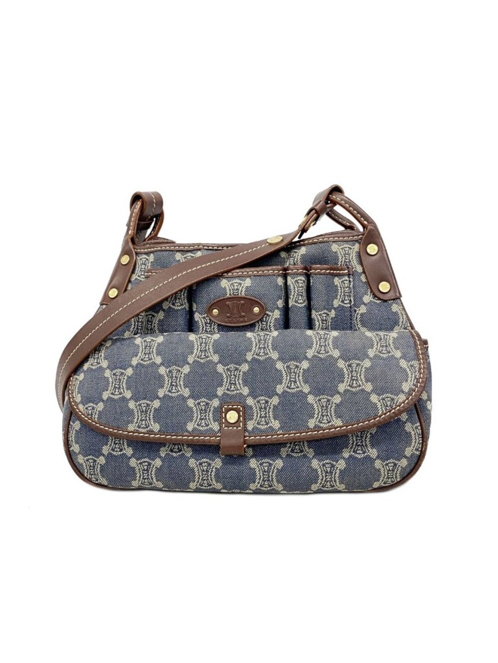 Celine Shoulder Bag C Macadam Denim Blue Gold
